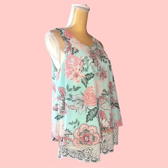 Chenault cute pretty pale green with lots of flowers in pinks and white! - Picture 5 of 10